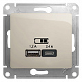 Розетка USB Schneider Electric Glossa Молочный  A+С, 5В/2,4А 2х5В/1,2 А механизм