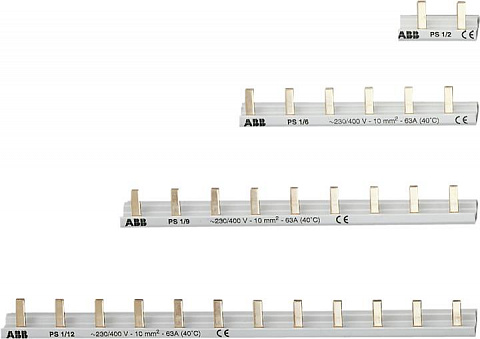 ABB 1-фаз. шинные разводки на 4 мод., расстояние между штырьками 17,6 мм