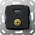 Gira System-55 Черный матовый Разъем USB 3.0 тип A + миниразъем, разветвительный кабель