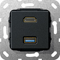 Gira System-55 Черный матовый Разъем HDMI High Speed with Ethernet + USB 3.0 A инвертирующий адаптер