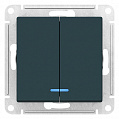 Выключатель 2-клавишный с подсветкой Изумруд AtlasDesign сх.5A 10AX механизм