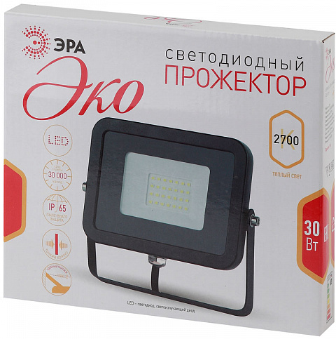Эра Eco Slim Прожектор светодиодный 185х152х28мм 30Вт IP65 2700/3000К Черный