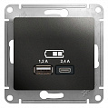 Розетка USB Schneider Electric Glossa Антрацит  A+С, 5В/2,4А 2х5В/1,2 А механизм