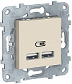 Schneider Electric Unica New Бежевый Розетка USB 2-местная 5 В / 2100 мА