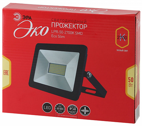 Эра Eco Slim Прожектор светодиодный 205х160х28мм 50Вт IP65 2700/3000К Черный
