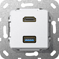 Gira System-55 E22 F100 Белый глянец Разъем HDMI High Speed with Ethernet и USB 3.0 тип A инвертирующий адаптер