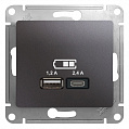 Розетка USB Schneider Electric Glossa Графит  A+С, 5В/2,4А 2х5В/1,2 А механизм