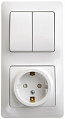 Блок: Розетка + выключатель Schneider Electric Glossa Белый с заземлением со шторками 2-клавишный