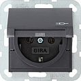 Gira System-55 Антрацит Розетка 1-ая с заземлением с крышкой
