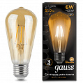 Gauss Лампа светодиодная филаментная ST64 Е27 150-265В 6Вт 2400К Golden