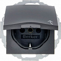 Berker S.1/B.3/B.7 Антрацит матовый Розетка с заземлением с з/ш и крышкой изменяемая до 45С безвинтовой зажим