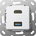 Gira System-55 Белый глянец Разъем HDMI High Speed with Ethernet + USB 3.0 A разветвительный кабель