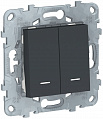 Schneider Electric Unica New Антрацит Переключатель 2-клавишный 2 модуля с подсветкой 2 х сх.6A