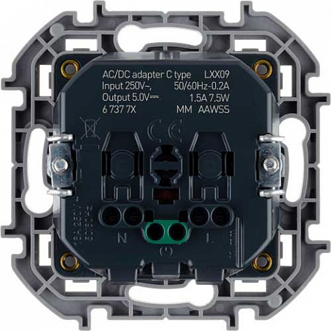 Legrand Inspiria Антрацит Комбинированная розетка 2К+З с зарядным устройством USB тип С для скрытого монтажа, розетки 16АХ