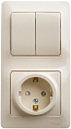 Блок: Розетка + выключатель Schneider Electric Glossa Бежевый с заземлением со шторками 2-клавишный