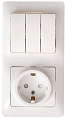 Блок: Розетка + выключатель Schneider Electric Glossa Белый с заземлением со шторками 3-клавишный