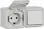Legrand Quteo Серый Выключатель 1-клавишный + розетка с заземлением с защитными шторками с крышкой IP44