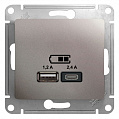 Розетка USB Schneider Electric Glossa Платина  A+С, 5В/2,4А 2х5В/1,2 А механизм