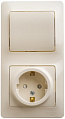 Блок: Розетка + выключатель Schneider Electric Glossa Бежевый с заземлением со шторками 1-клавишный