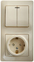 Блок: Розетка + выключатель Schneider Electric Glossa Бежевый с заземлением со шторками 2-клавишный с подсветкой