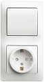 Блок: Розетка + выключатель Schneider Electric Glossa Белый с заземлением со шторками 1-клавишный