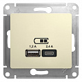 Розетка USB Schneider Electric Glossa Бежевый  A+С, 5В/2,4А 2х5В/1,2 А механизм