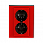 ABB Levit Розетка двойная с заземлением со шторками 16А красный / дымчатый чёрный