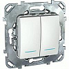 Переключатель двухклавишный проходной (вкл/выкл с 2-х мест) с подсветкой, 10 А / 250 В~ белый Schneider Electric Unica Quadro