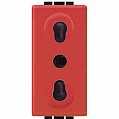 Bticino Living Light Красная Розетка 2 пол 10A/16A, 250B, c защитными шторками, 1 модуль