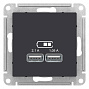 Розетка USB Карбон AtlasDesign 5В 1 порт x 2,1A 2 порта х 1,05A механизм