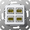 Gira System-55 E22 F100 Белый глянец Разъем ModularJack RJ45 кат.6A 10Гб Ethernet 4-местный инверт.адаптер