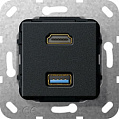 Gira System-55 Черный матовый Разъем HDMI High Speed with Ethernet + USB 3.0 A разветвительный кабель