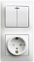 Блок: Розетка + выключатель Schneider Electric Glossa Белый с заземлением со шторками 2-клавишный с подсветкой