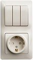 Блок: Розетка + выключатель Schneider Electric Glossa Бежевый с заземлением со шторками 3-клавишный