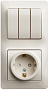 Блок: Розетка + выключатель Schneider Electric Glossa Бежевый с заземлением со шторками 3-клавишный